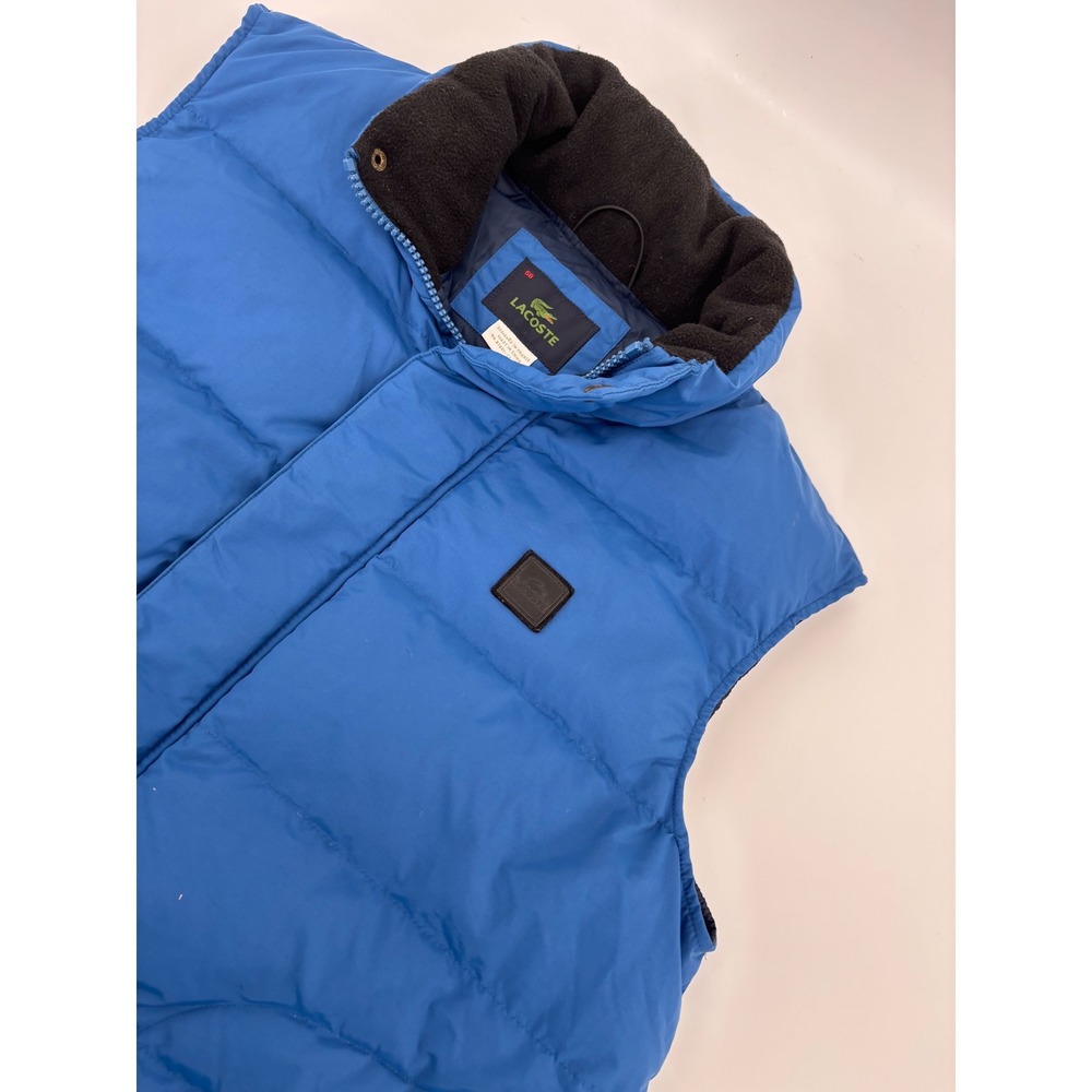 Lacoste Mens Blue Down Puffer Vest Fleece Lined Collar Full Zip Size 58 XL